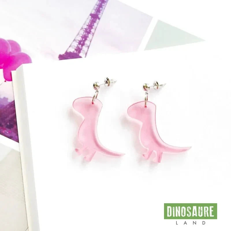 boucles oreilles dinosaure t rex rose