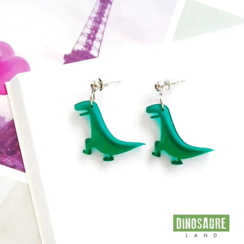 boucles oreilles dinosaure t rex vert