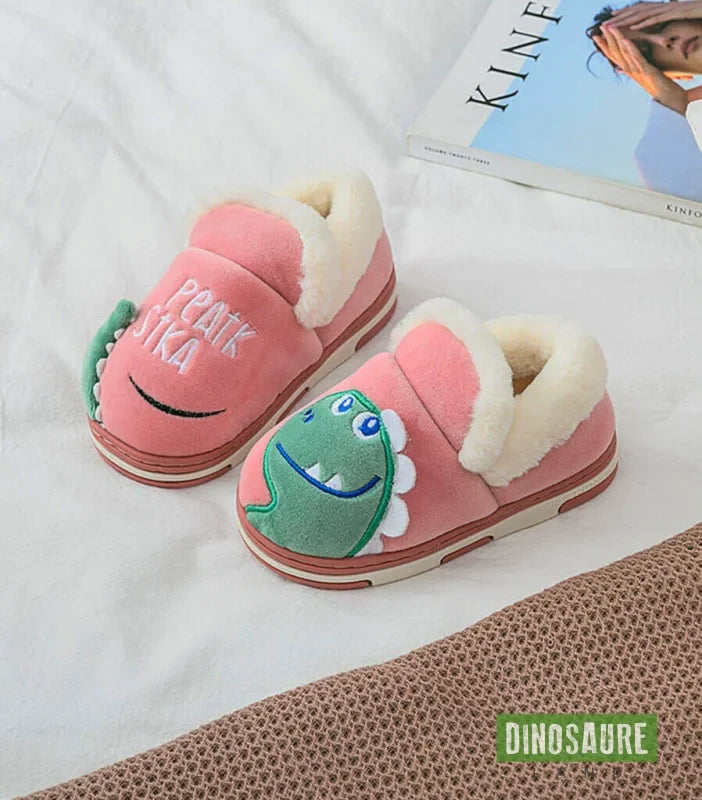 chaussons polaires dinosaure enfant rose