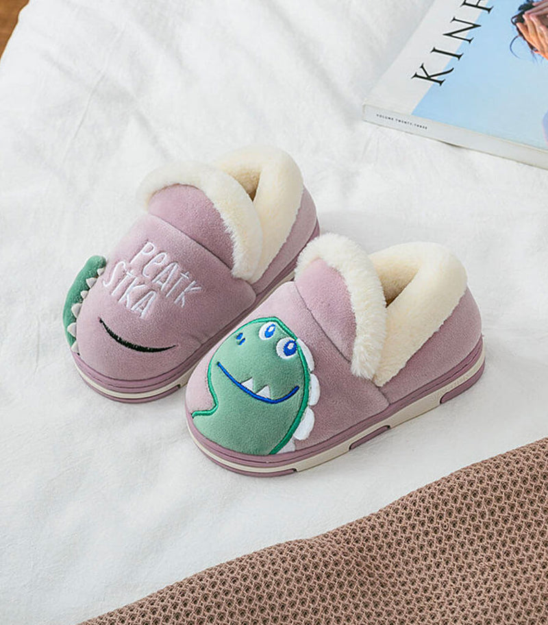 chaussons polaires dinosaure enfant violet