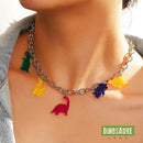 collier pendentif dinosaure multicolore argent