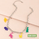 collier pendentif dinosaure multicolore argent