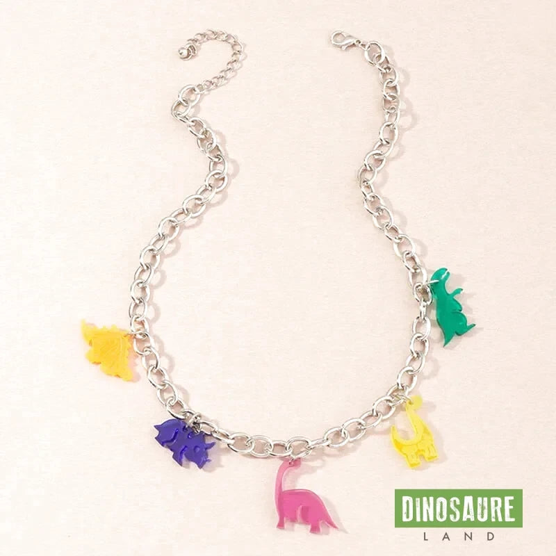 collier pendentif dinosaure multicolore argent