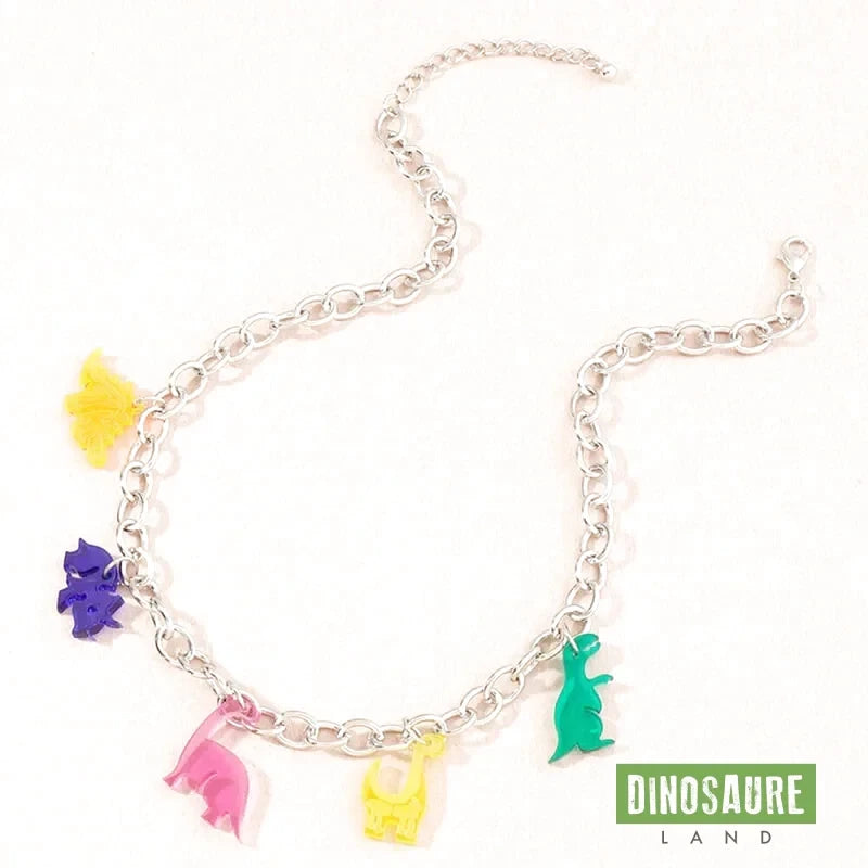 collier pendentif dinosaure multicolore argent