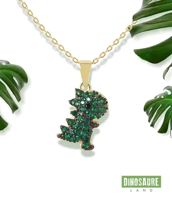 collier pendentif dinosaure herbivore or