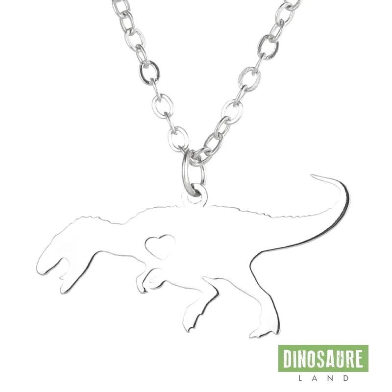 collier pendentif dinosaure coeur argent