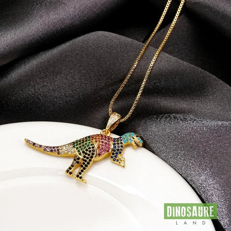 collier pendentif dinosaure cristal or
