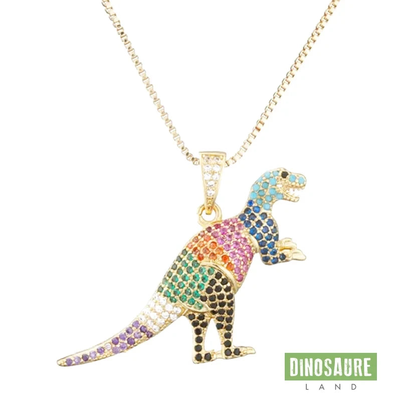 collier pendentif dinosaure cristal or