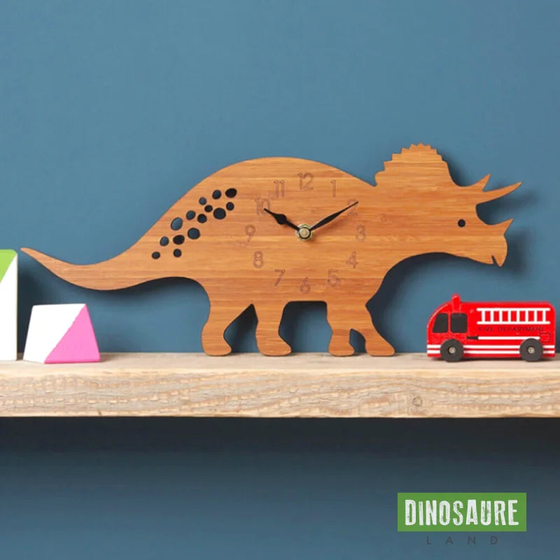 horloge bois dinosaure triceratops