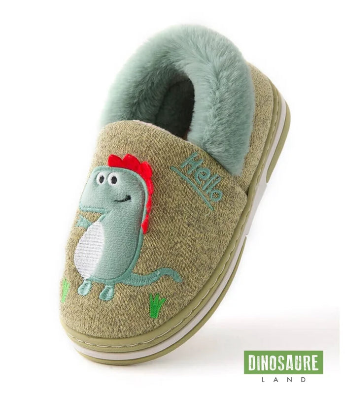 Chaussons Dinosaure Enfant – Pantoufles Peluche Antidérapantes – Mignon Et Chaud Pour L’hiver