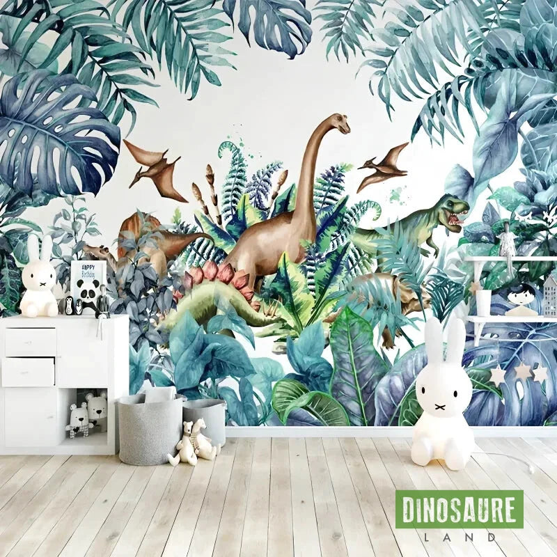 papier peint jungle dinosaure