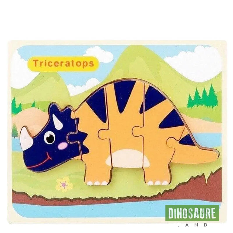 Puzzle Encastrable Bois Dinosaure Tricératops