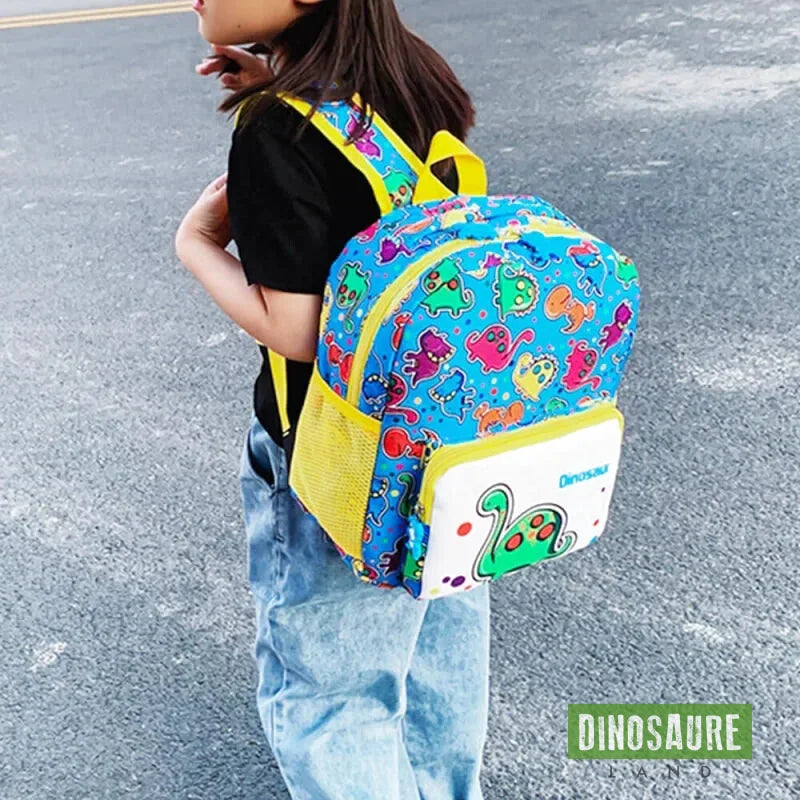 cartable dinosaure dessin bleu turquoise