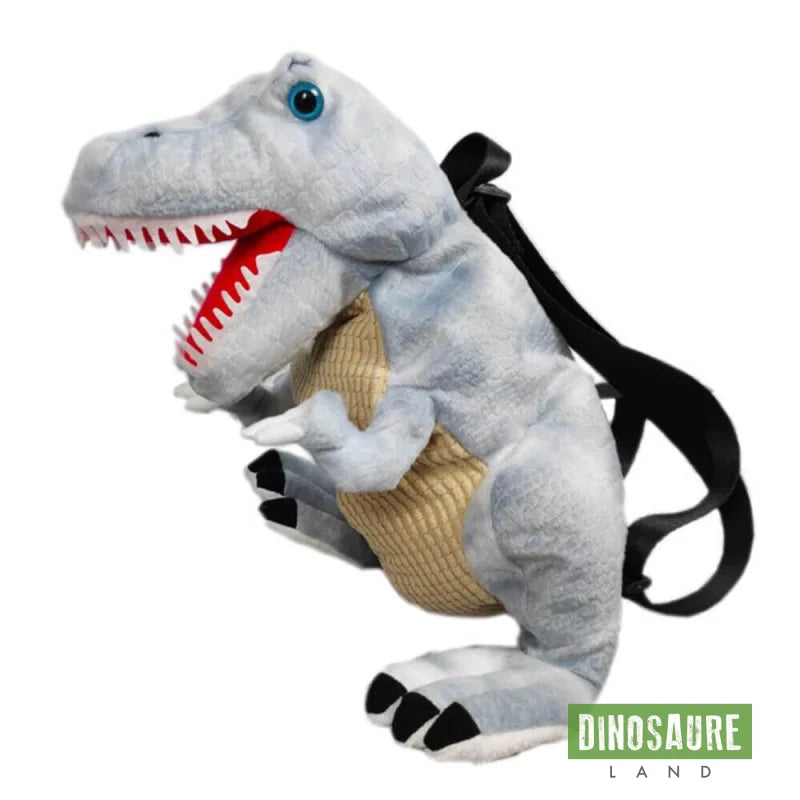 cartable dinosaure peluche gris blanc