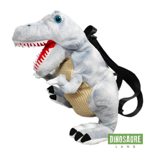 cartable dinosaure peluche gris blanc