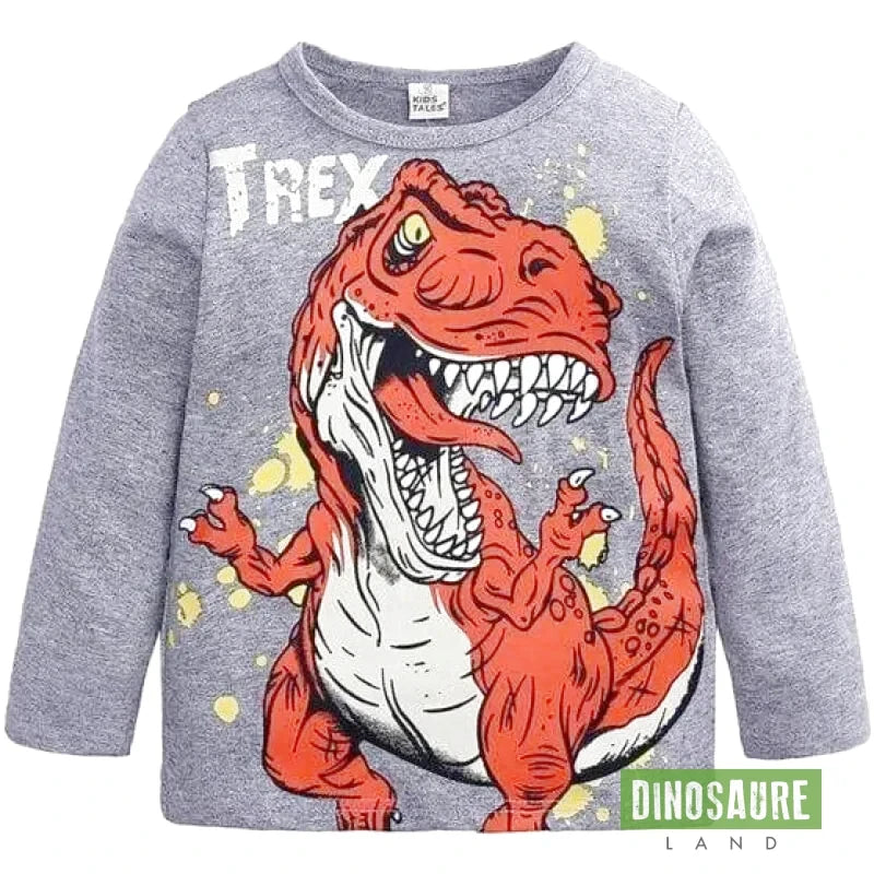 T-shirt à manches longues Dinosaure Monstre T-Rex - Gris