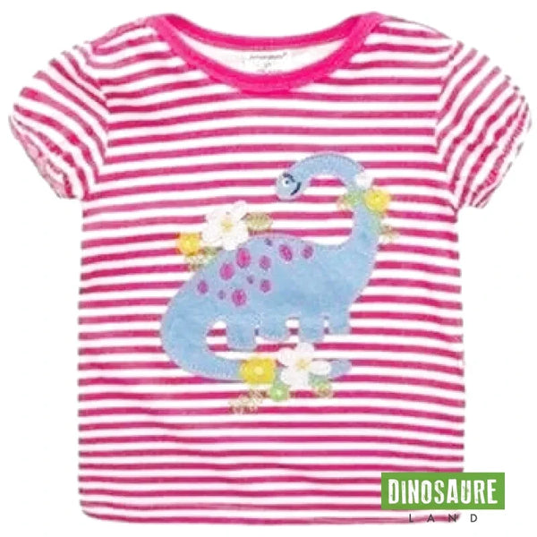 T-Shirt Dinosaure Pour Fille Rayé