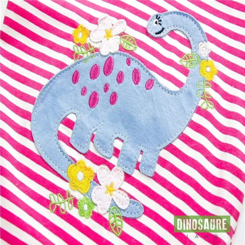 T-Shirt Dinosaure Pour Fille Rayé