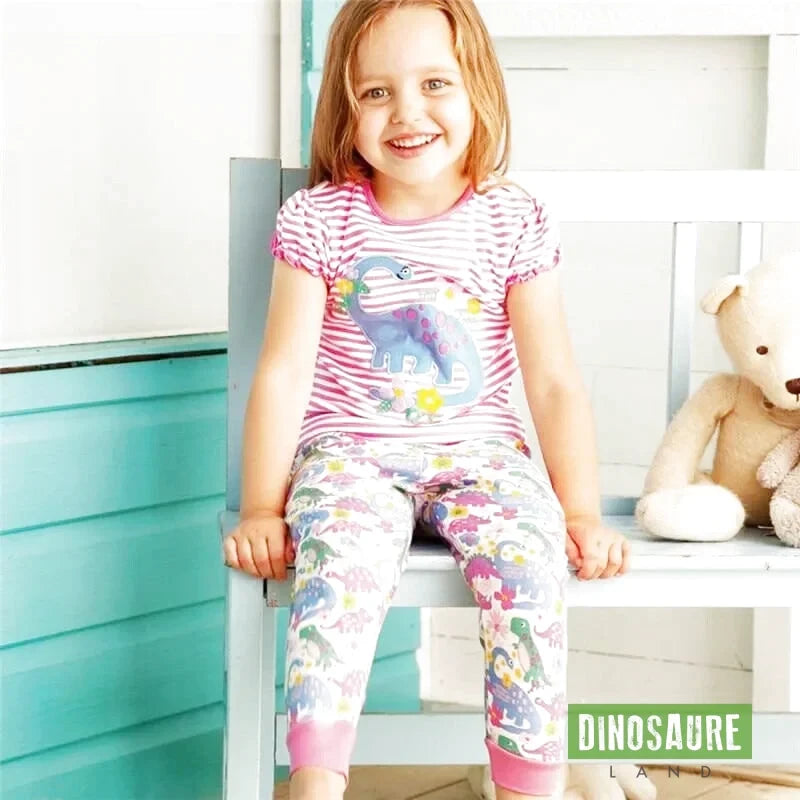 T-Shirt Dinosaure Pour Fille Rayé