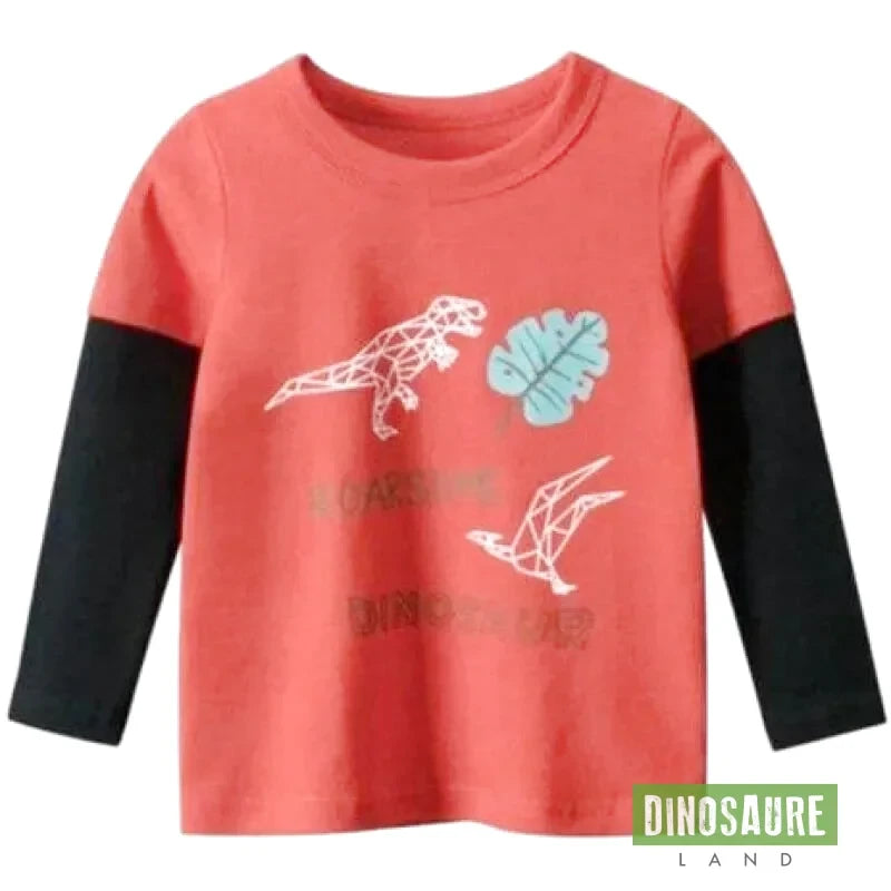 T-Shirt Dinosaure Rouge à Manches Longues