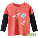 T-Shirt Dinosaure Rouge à Manches Longues