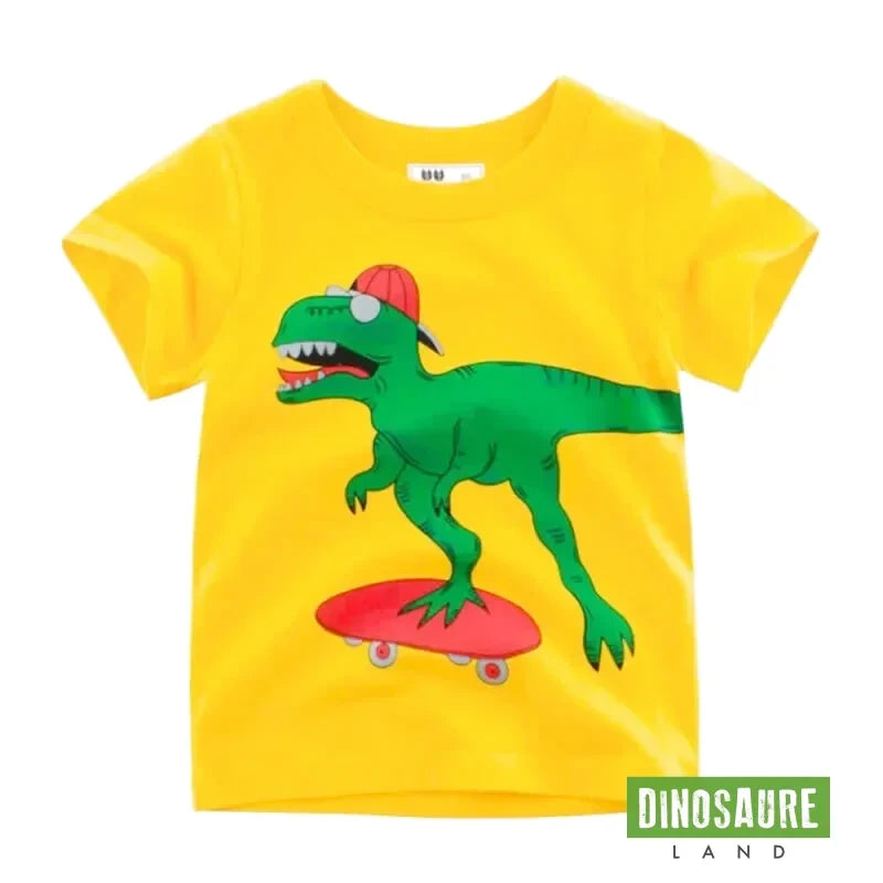 T-shirt dinosaure T-Rex Skateur Jaune